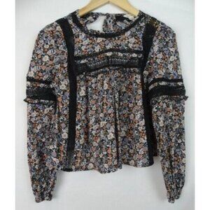American Eagle Women's Crop Top Size XS Floral Boho Long Sleeve Cropped Shirt